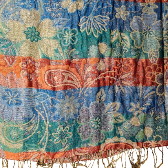 Colorful Floral Metallic Gold Scarf - Picture 2 of 3